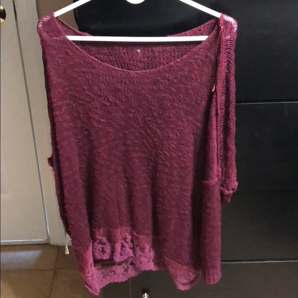 Lace bottom red sweater